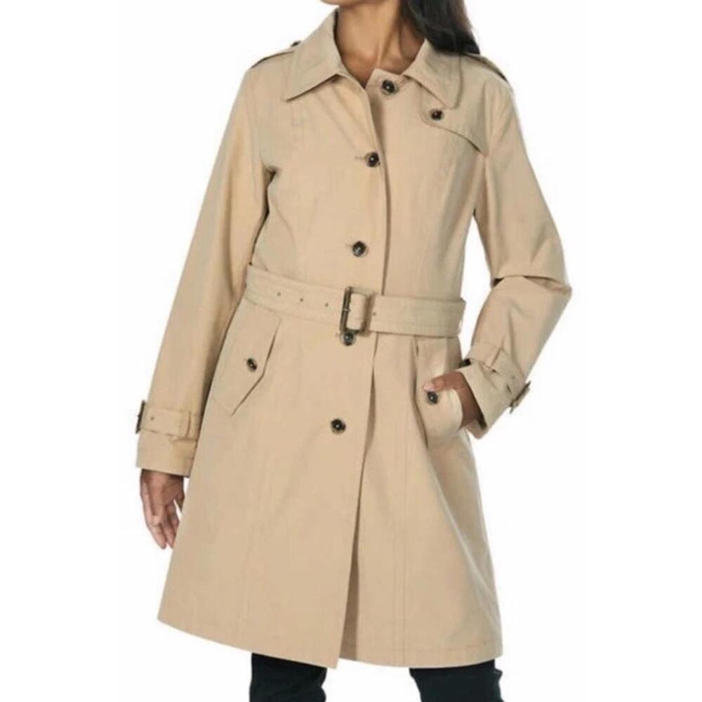 Pendleton Trench Coat Beige Knee Length Button Closure Belted Women's XXL